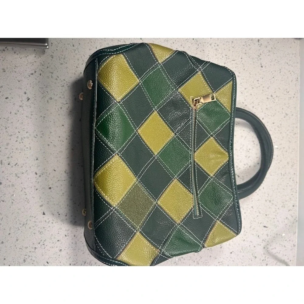 Chaos Collection Green Patchwork Leather Satchel Crossbody Handbag